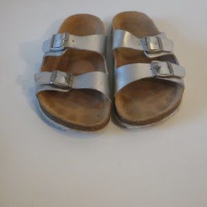 Womens Zeppa Silver Molded Footbed Strappy Leather Sandal Slides 38 US/8 *